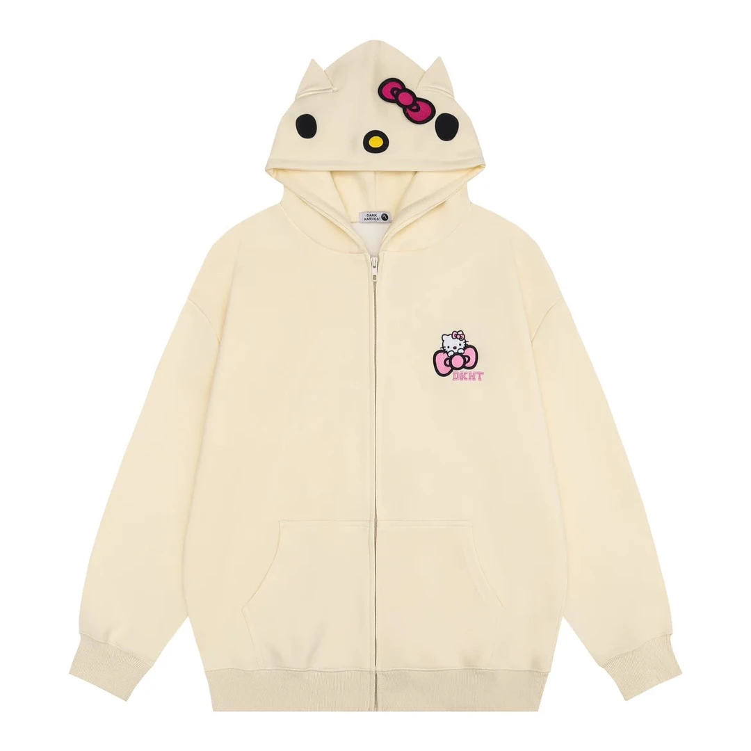 kt刺绣连帽拉链卫衣