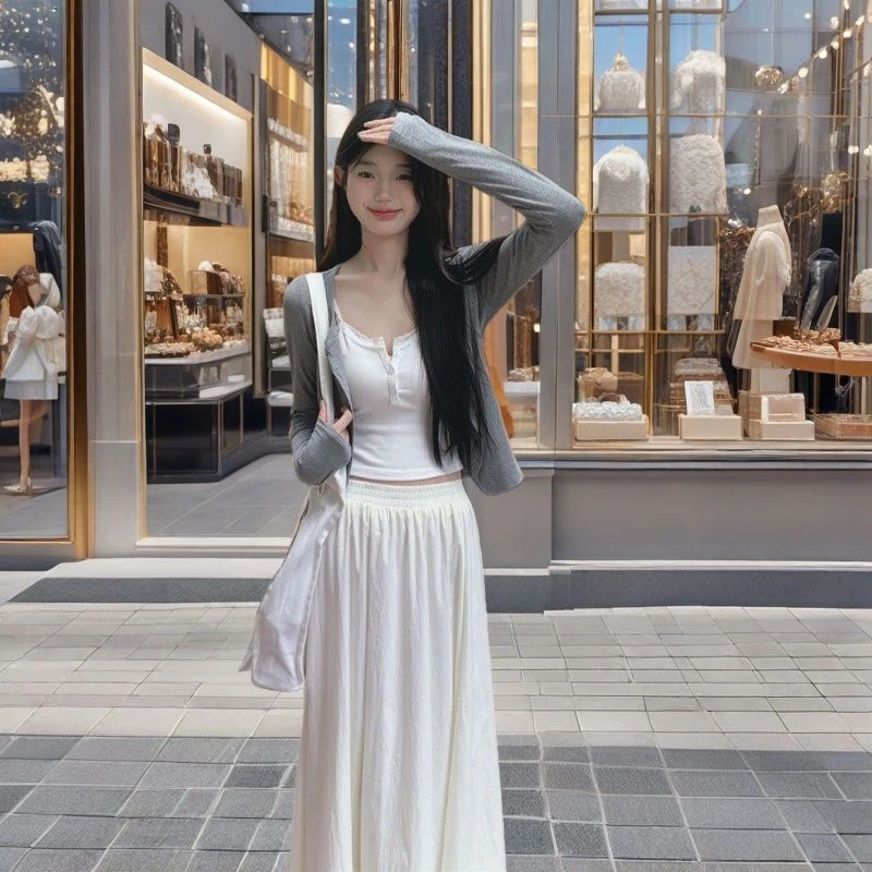 2025春夏灰色开衫韩系温柔针织衫女外搭薄款休闲防晒外套长袖上衣