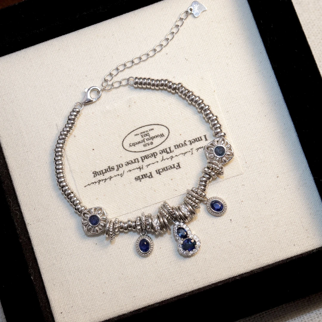 BG珠宝-B402-蓝晶葫语-天然蓝宝石手链-S925银镶嵌-共计6颗主石