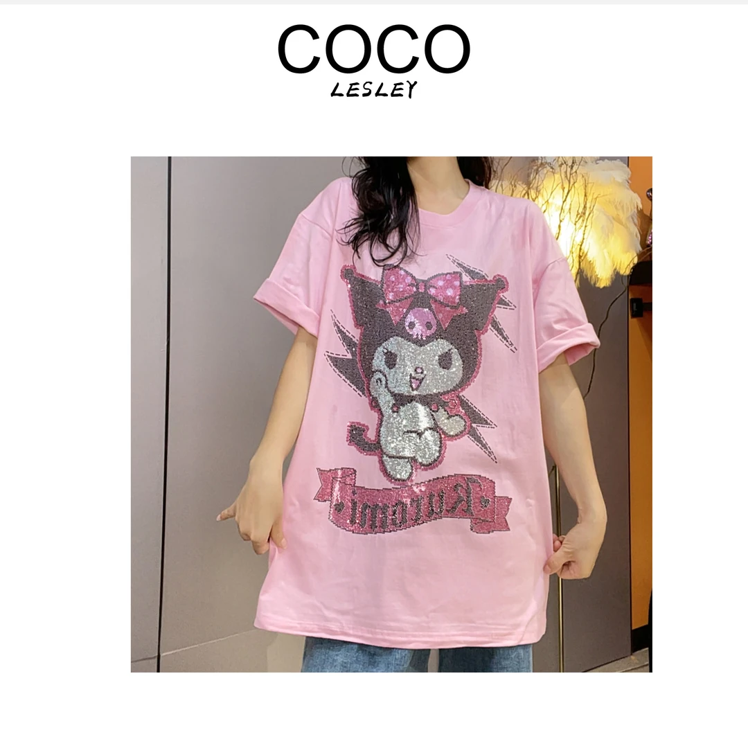 【COCO LESLEY】烫钻网红大码T恤女新款设计师潮流百搭宽松纯棉5262