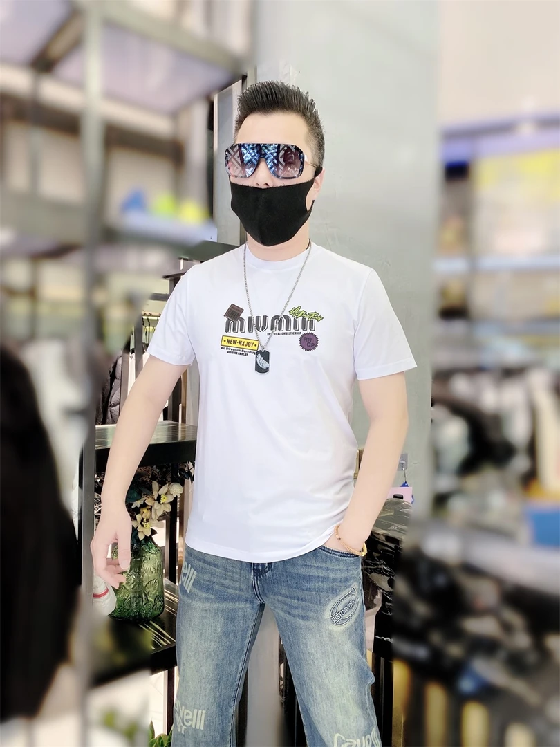 【陈先生】高级感男装夏季修身短袖休闲男款潮流印花时尚百搭男士