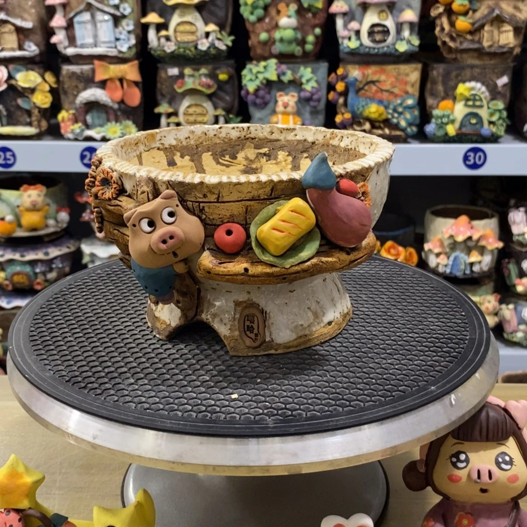 嘻哈粗陶手捏花盆