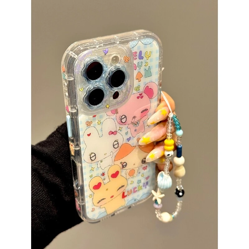蓝白格纹星星爱心卡通小象兔子适用iphone16promax苹果15手机壳14