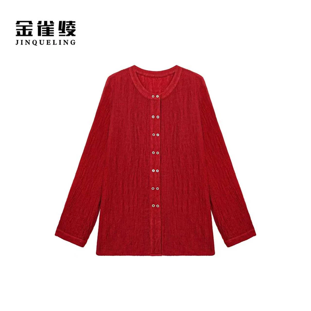 金雀绫【大展鸿图】设计款气质休闲圆领加宽加大衬衫SZA3SL733