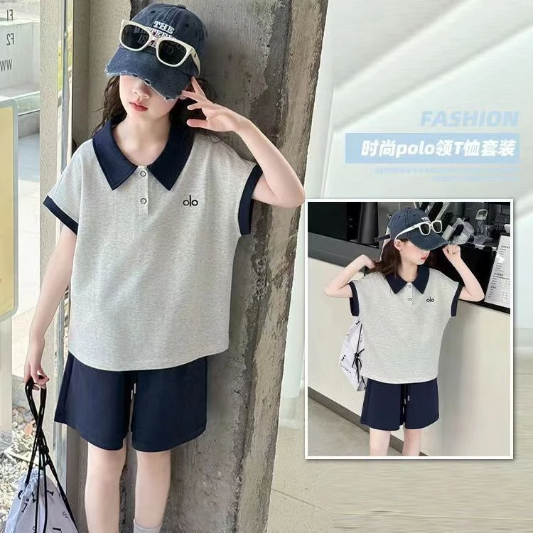 女童夏季polo短袖套装新款潮酷韩版女中大童夏装薄款休闲短裤套装