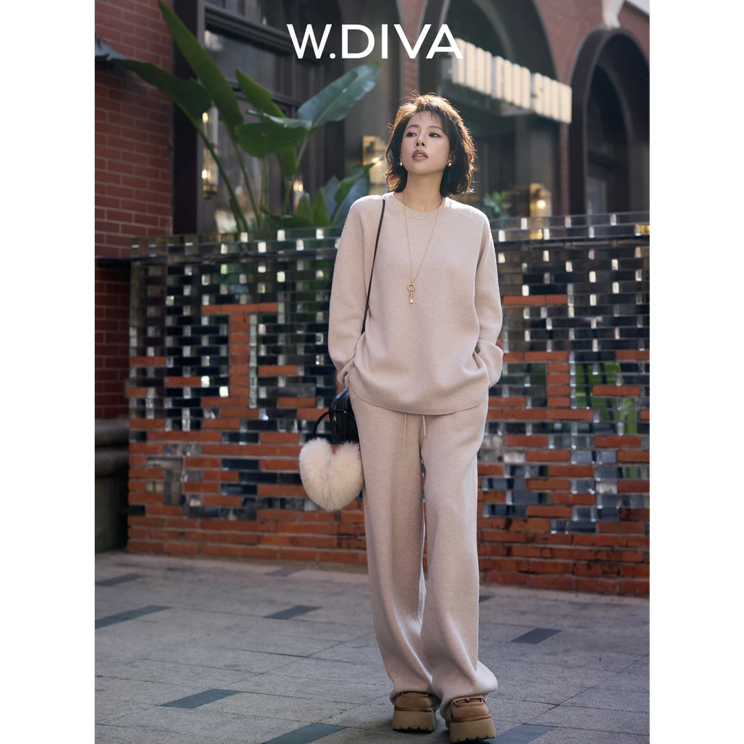W.Diva【舒衣套装】慵懒时髦感100美丽诺羊毛休闲套装蓄热54D283429