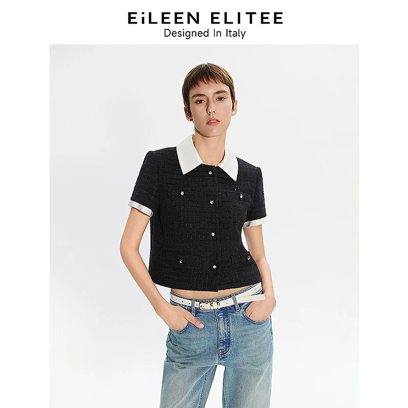 朗姿欧洲EiLEEN ELITEE2025年夏季新款黑白撞色小香风法式短外套