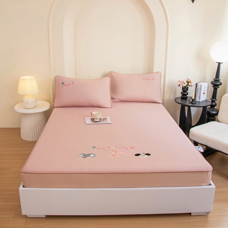 夏季A类高分子凉感冰豆豆软凉席小清新刺绣款平铺床席床笠可机洗