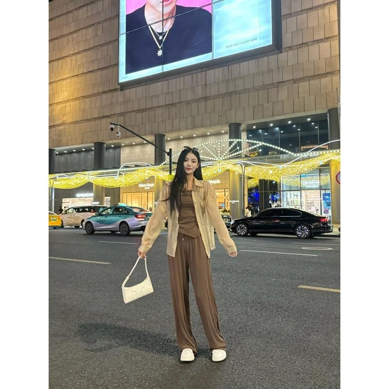 夏季高定显瘦清凉感莱赛尔冰丝三件套薄款时尚长袖套装外穿宽松