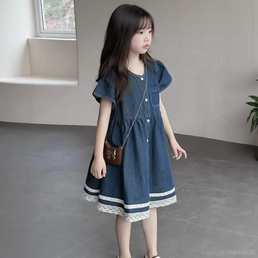 女童连衣裙夏季2025新款儿童洋气时髦网红牛仔公主裙夏装女孩裙子