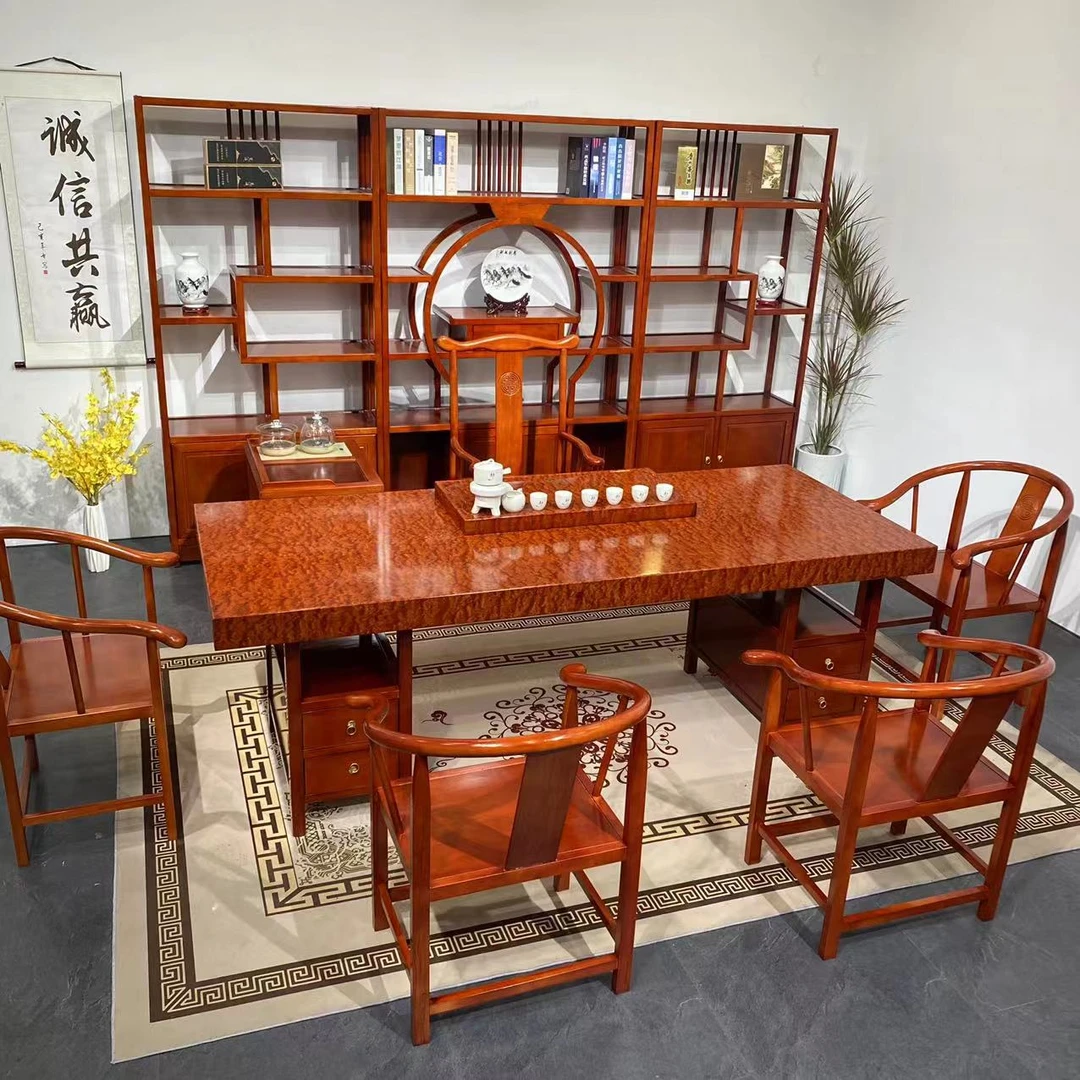 巴花水波纹纹理大板  官帽椅组合套装