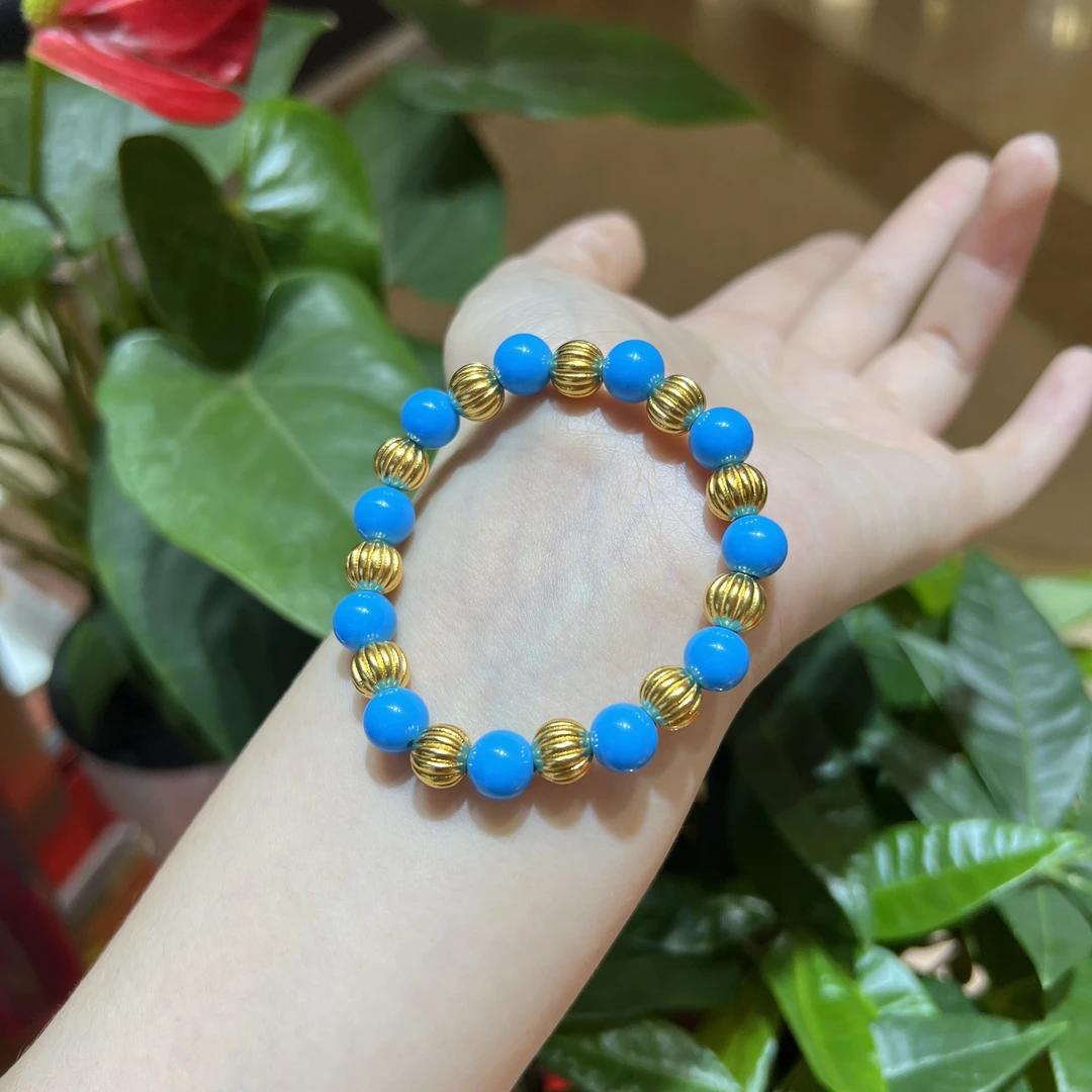 足银手链 美（松）南瓜珠手串超美显贵气蓝色气质夏天必备