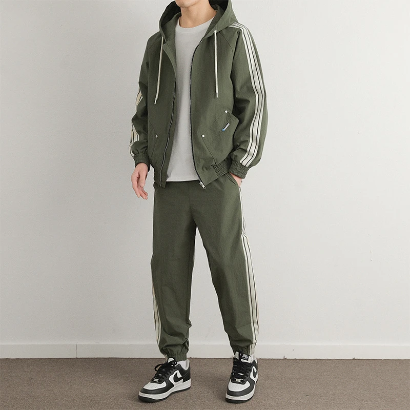 男士春秋大码长袖连帽休闲运动套装胖男生加肥加大外套裤子两件套
