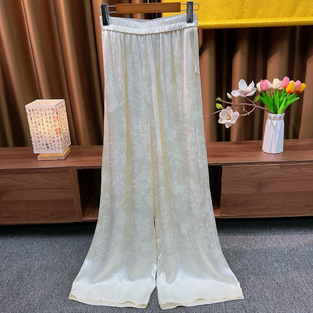 『宁梦』2025年春夏新款提花直筒松紧腰百搭显瘦休闲女士阔腿长裤