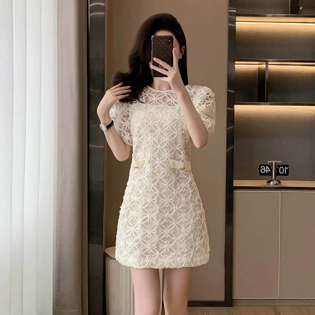 法式小香风连衣裙小个子夏季新款女装气质重工高级感法式蕾丝裙子