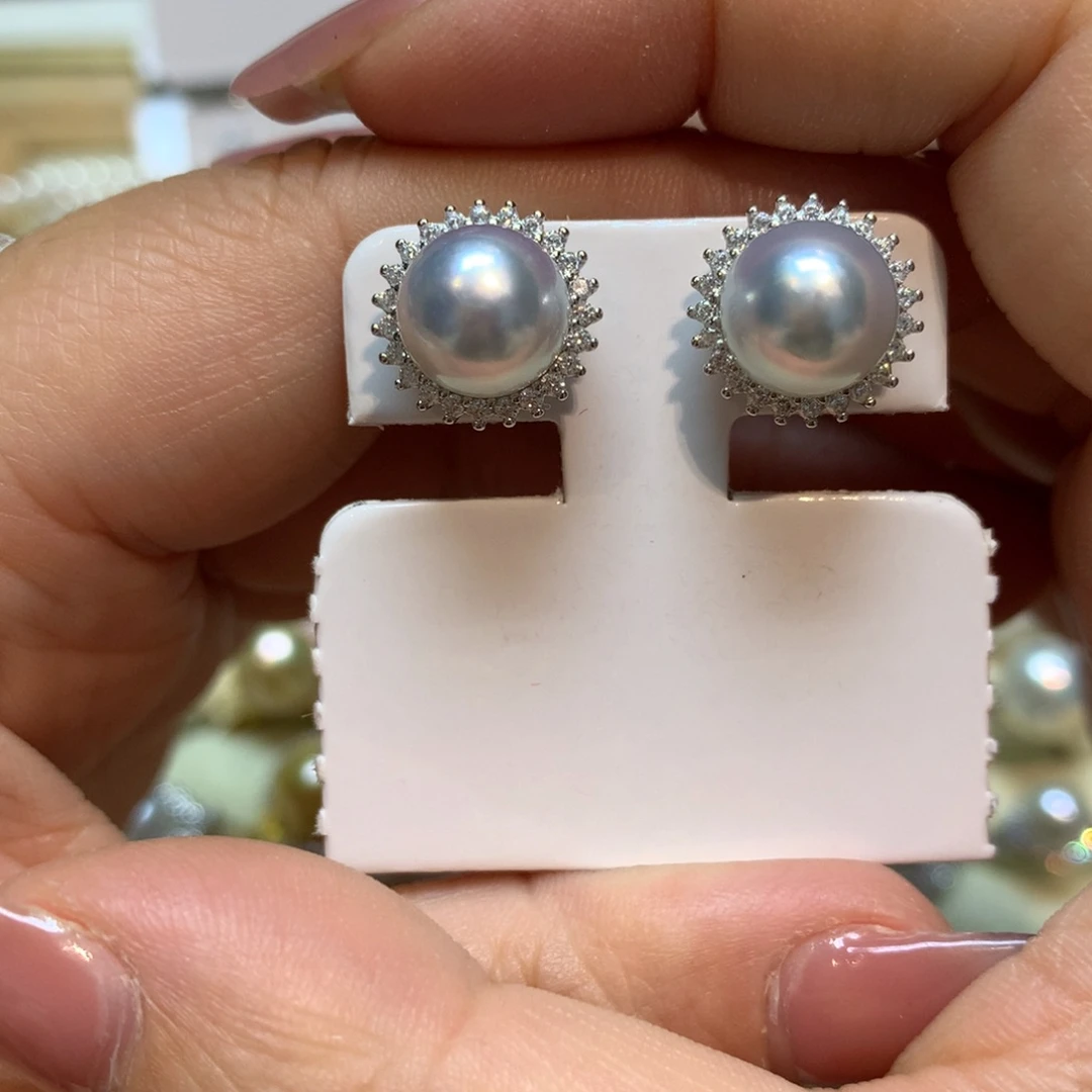 海水珍珠耳饰银S925镶嵌