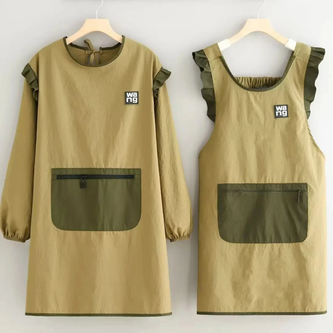 防泼水洋气长袖罩衣家用厨房围裙防污耐脏餐饮烘焙饮品店工作服pc