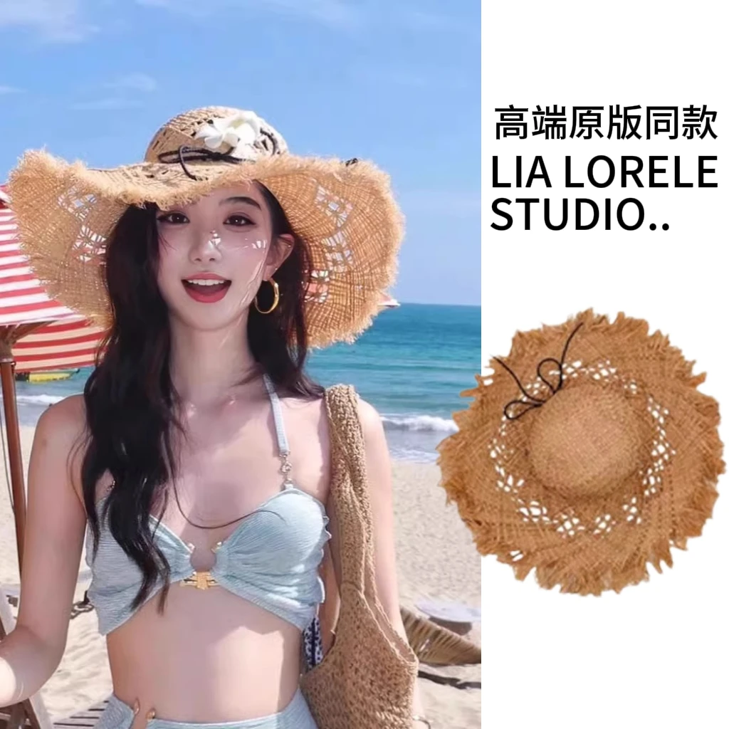 法式镂空拉菲草帽女夏季新款海边沙滩防晒拍照遮阳大帽檐太阳帽子