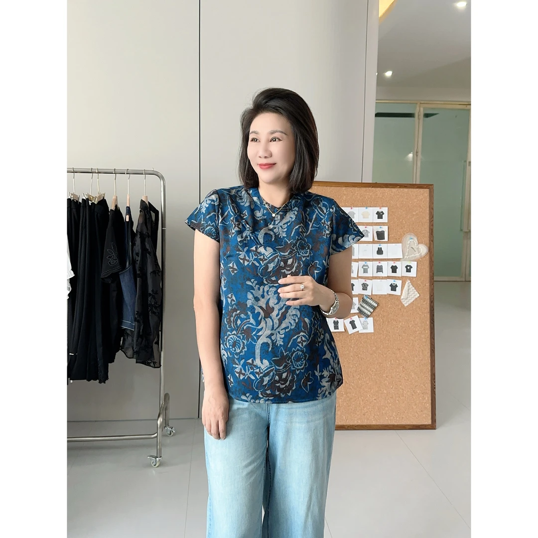 微胖女装【豆蔻年华】青花瓷国风上衣夏季禅意气质款女装短袖20737
