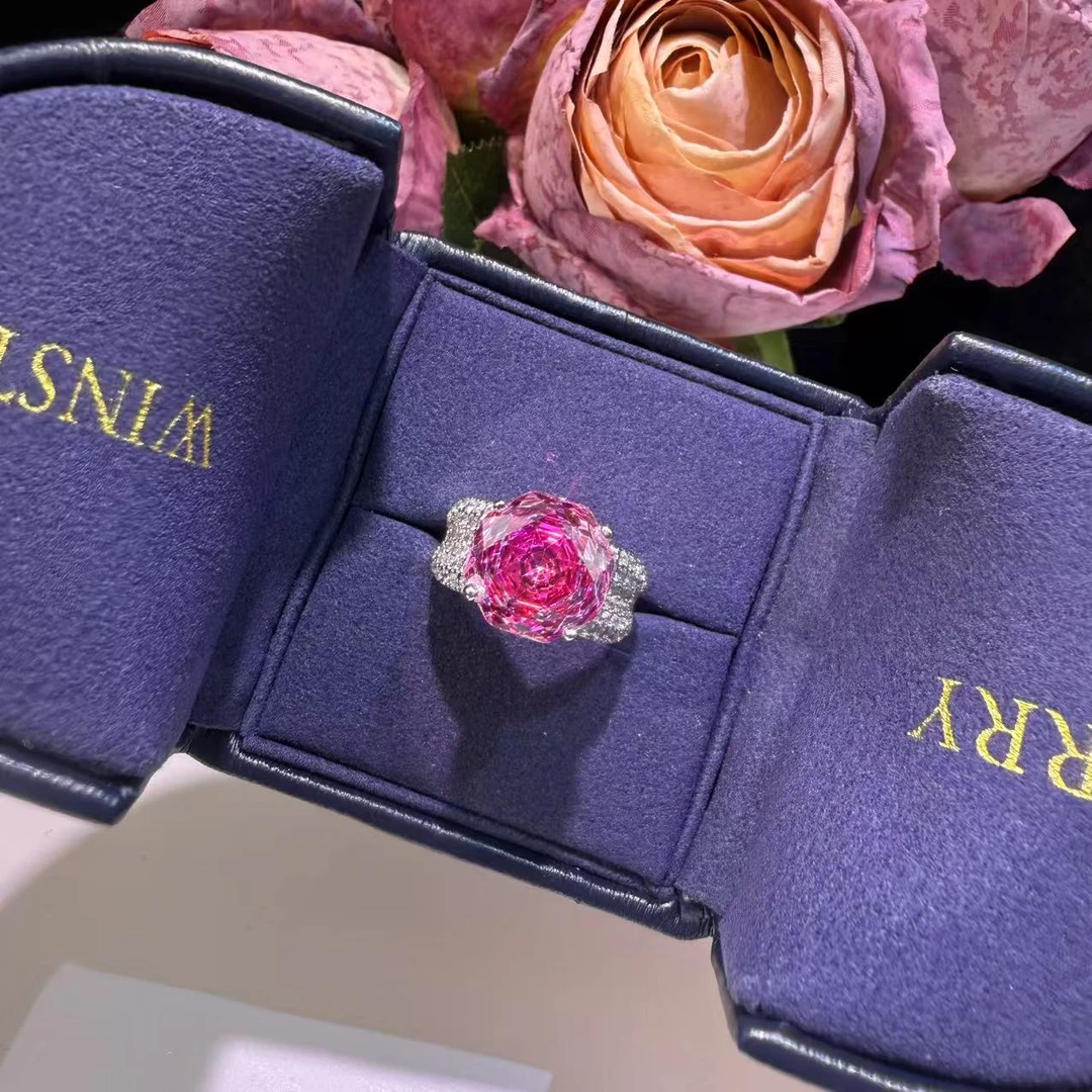 铜合金锆石戒指 ZS710粉-千禧切玫红戒指时尚欧美