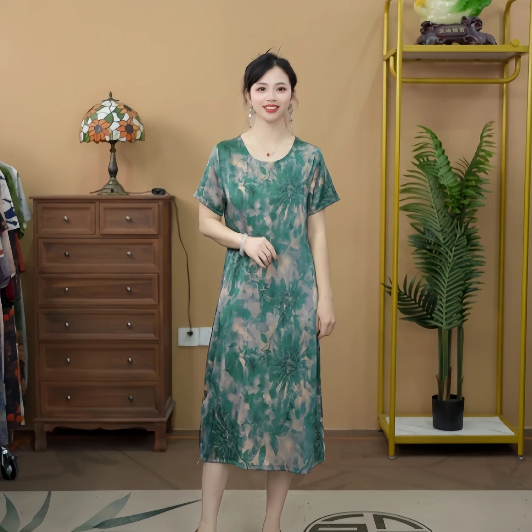 52228  夏季新款显瘦气质时尚连衣裙洋气印花长款裙子
