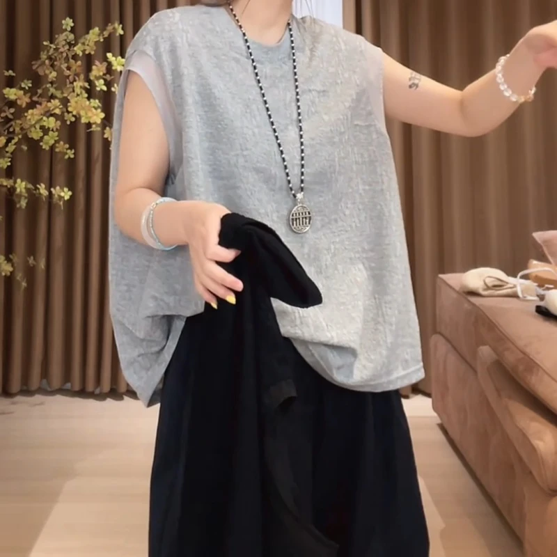 2025夏新款韩版设计感蕾丝无袖T恤上衣LK2504791