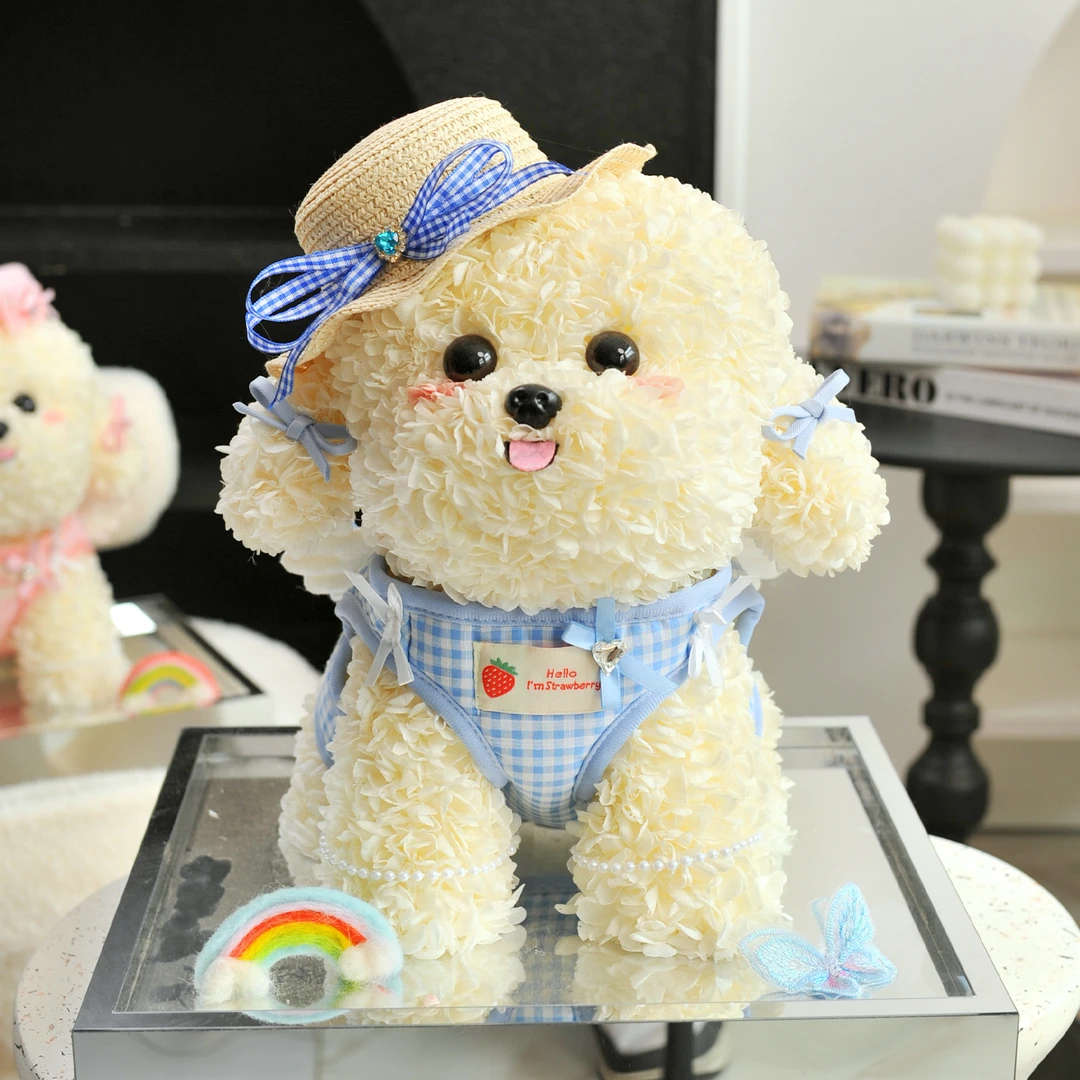 永生花小狗马尔济斯比熊狗狗花束礼盒真花送老婆女友闺蜜生日礼物