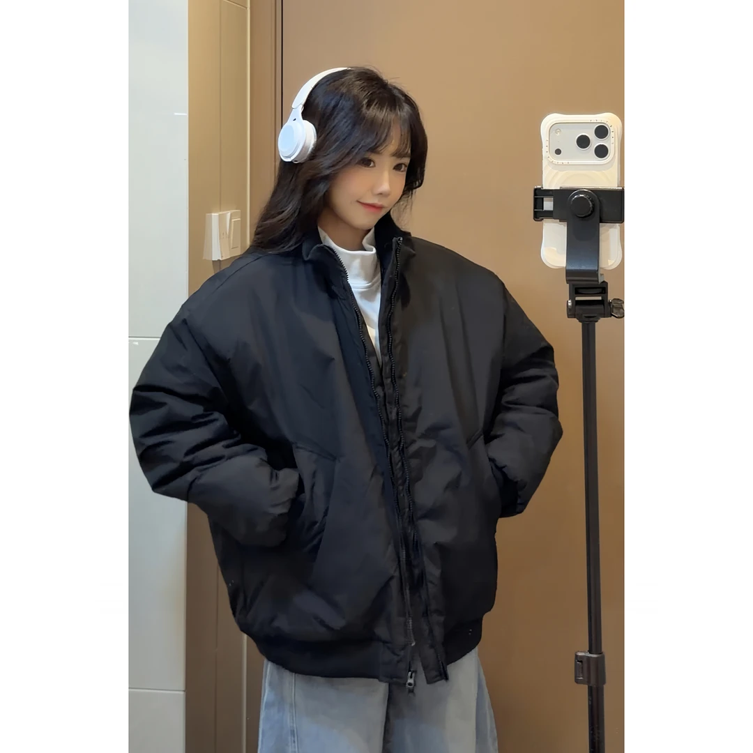 加棉加厚棉服立领廓形短款男士棉衣美式潮流复古工装外套飞行夹克
