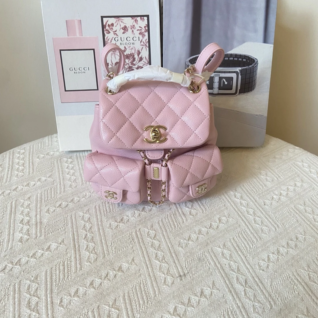 未使用 Chanel/香奈儿 香奈儿 25P樱花粉duma 荔枝纹 青蛙包小号
