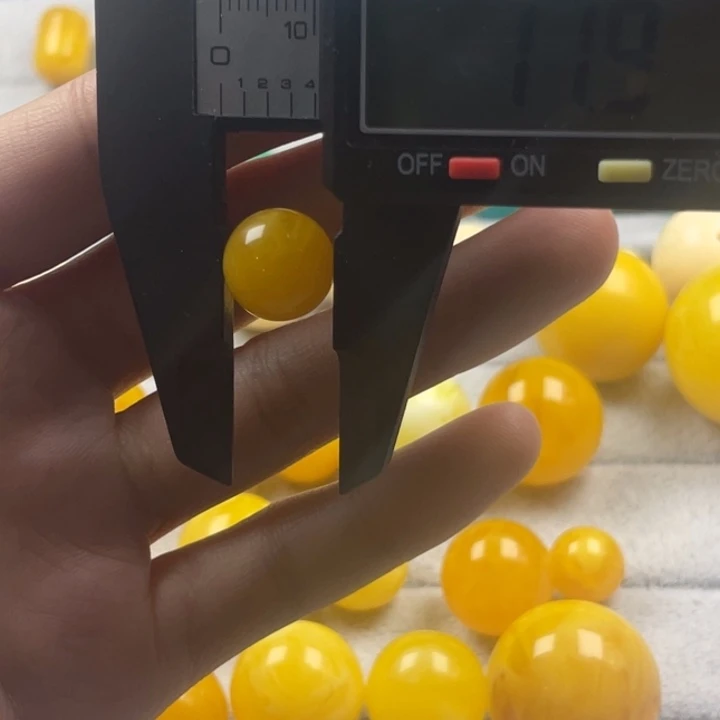 蜜蜡裸石未镶嵌优化蜜蜡圆珠12mm尺寸单颗黄花蜜款