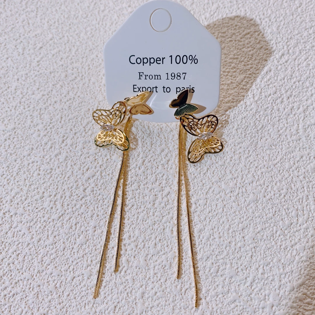 铜合金耳饰 气质轻奢时尚百搭优雅经典两戴蝴蝶耳钉5606