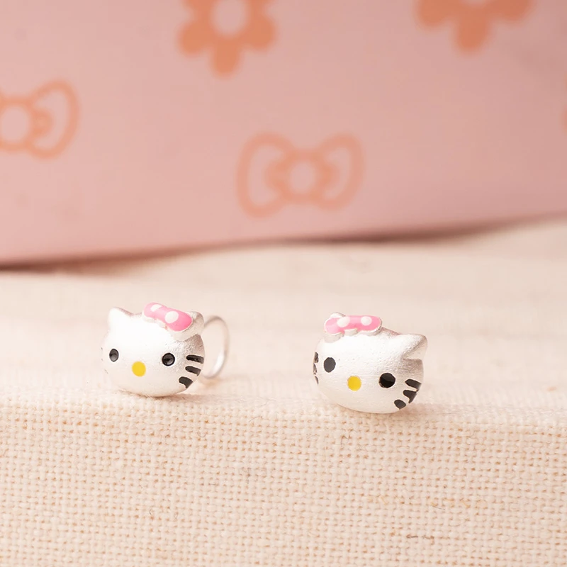 足银耳饰 999纯银耳钉儿童手工迷你可爱宝宝简约学生heool kitty