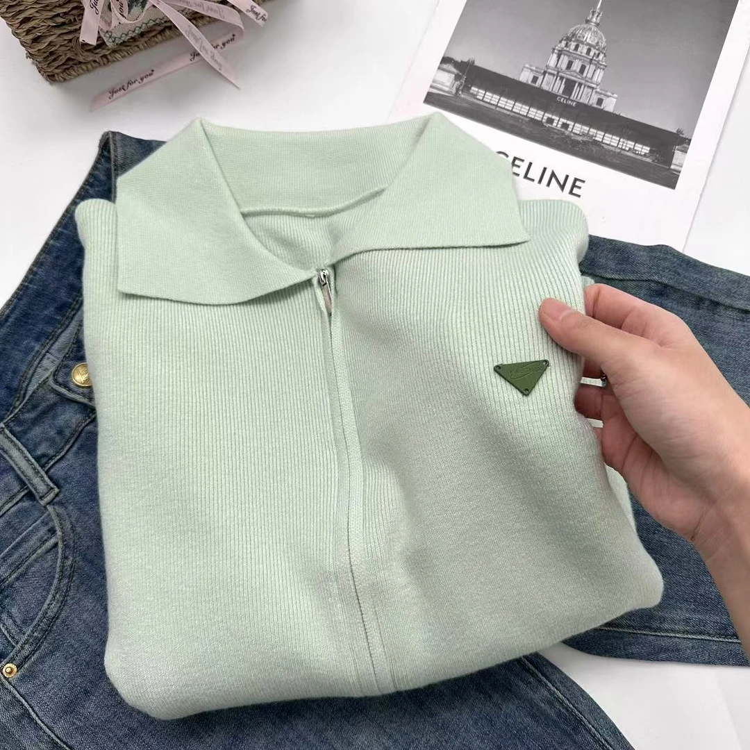 【奶绿】浅春系欧若风双拉链洋气早春款针织衫Y6125绿