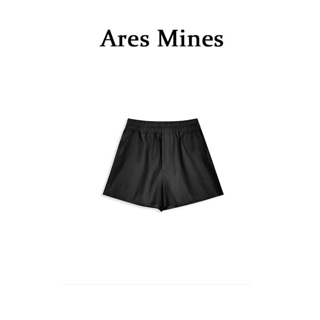 【盛朗熙Ares Mines】城市假日 日系设计质感松紧高腰直筒皮短裤
