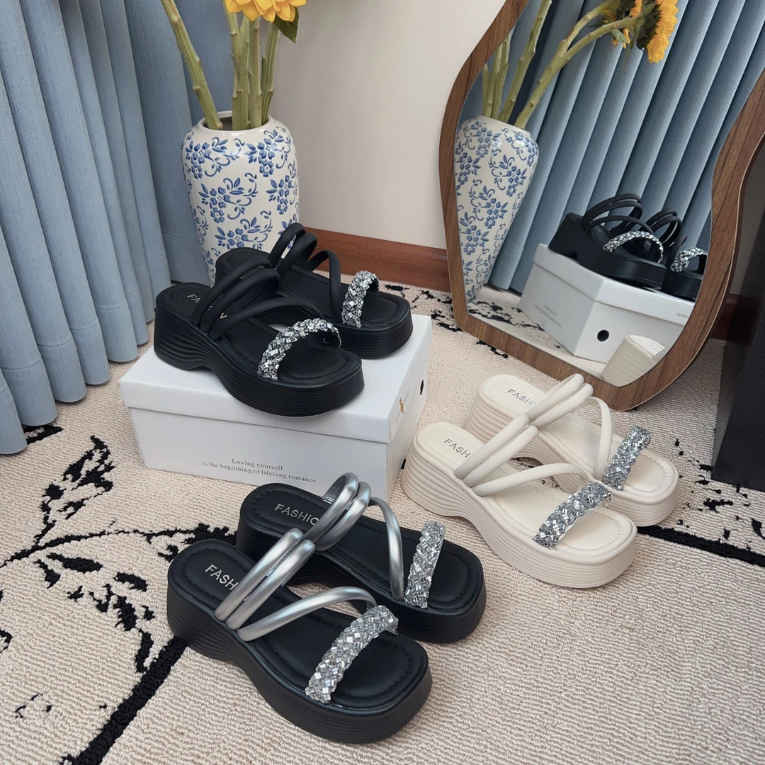 百搭沙滩鞋小众松糕厚底两穿凉鞋2025夏增高一字托