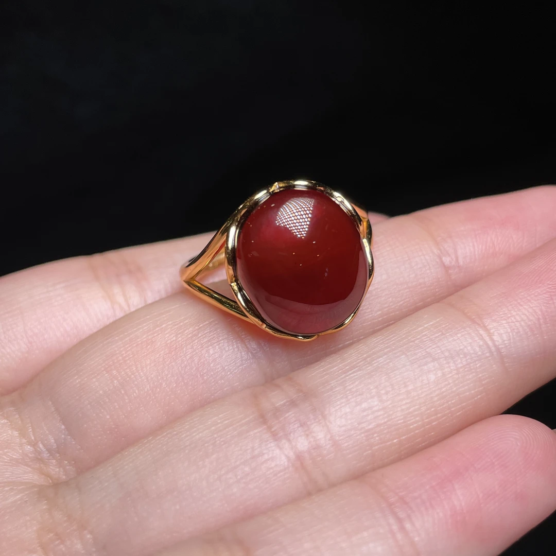 【玉总珠宝】925银镶缅珀血珀戒指 多样性发一 CAN011130