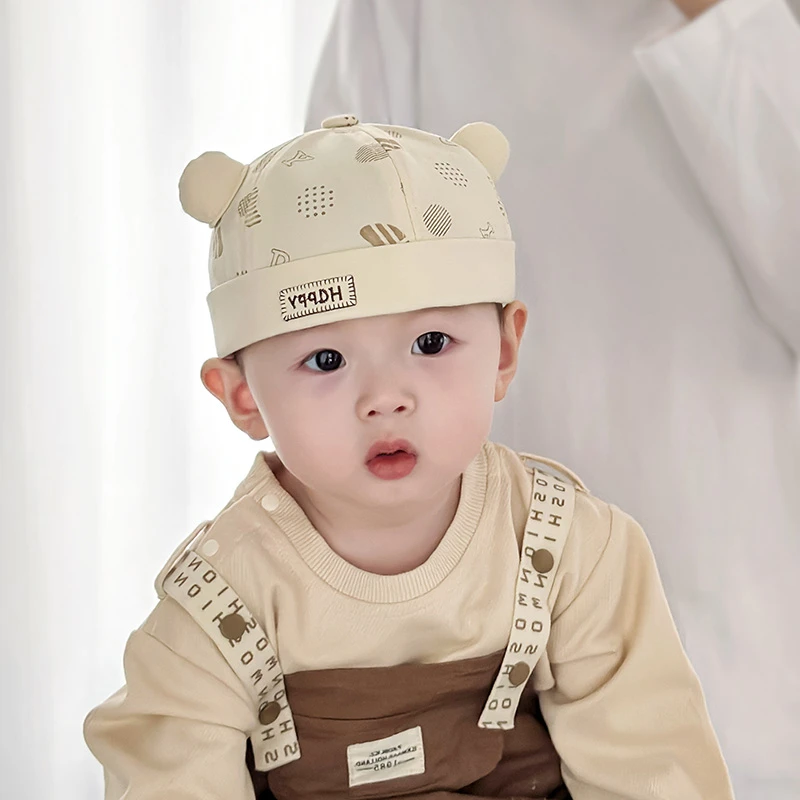 宝宝帽子春秋薄款婴儿可爱纯棉地主帽春天韩版男童时尚透气瓜皮帽