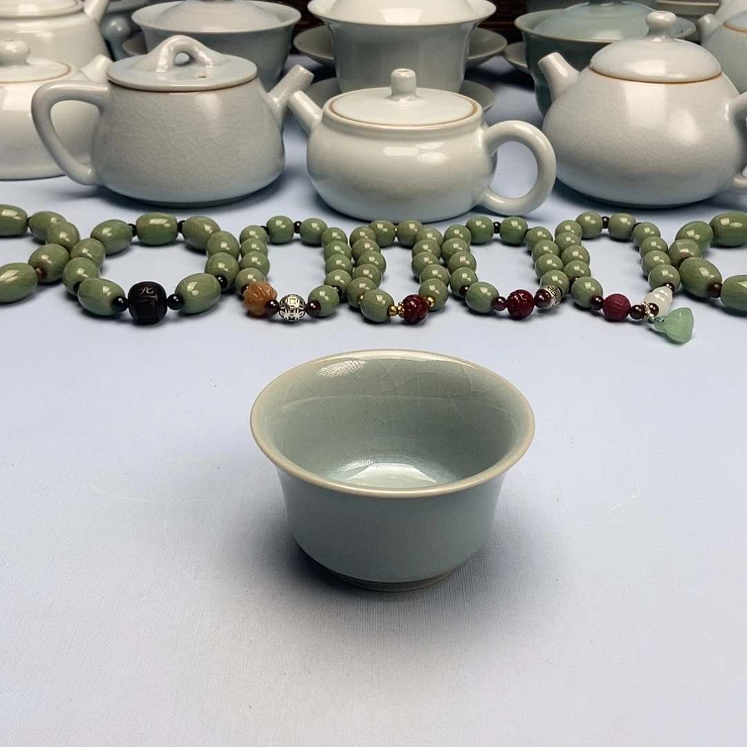 杯微微瑕天青微蓝马蹄杯原矿原釉原产地