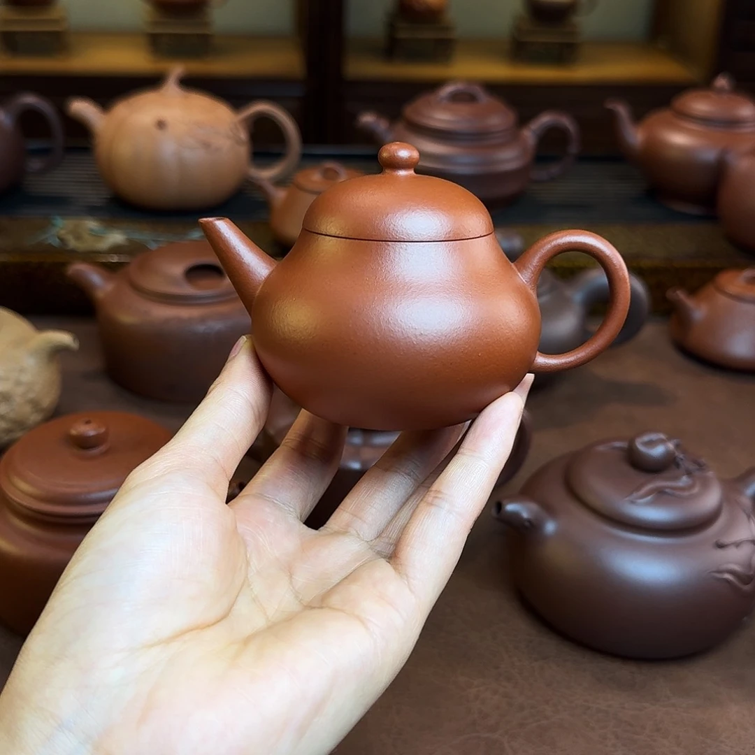 茶壶紫砂水平壶，朱泥