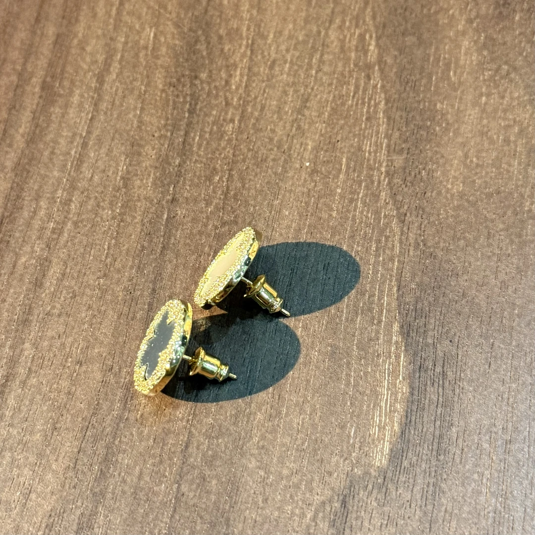 铜合金锆石耳饰 HRY0-铜合金四叶草百科轻奢AB耳钉HRY0-1058