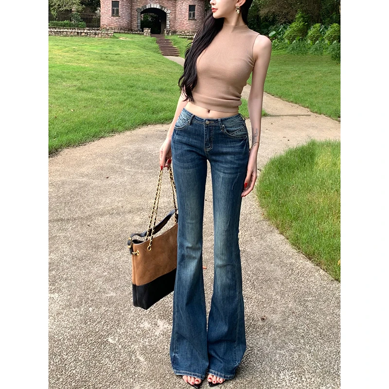 中低腰经典超模微喇牛仔裤女2025早秋新款修身显瘦长腿辣妹百搭裤