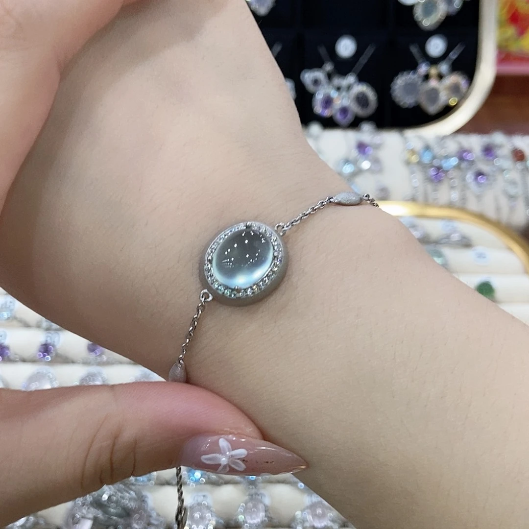 悦***宁银S925镶嵌岫玉手链