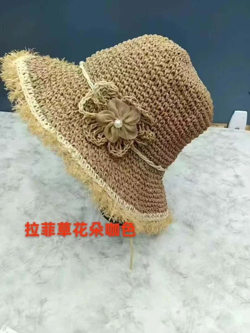 纯手工编织法式拉菲草帽遮阳透气