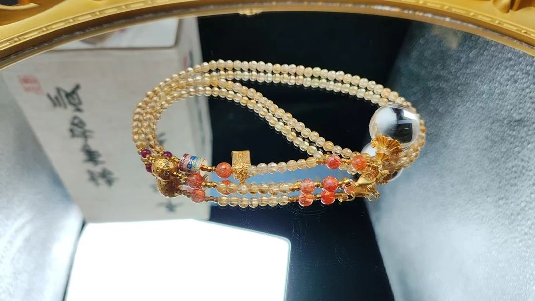 高品质黄碧玺项链搭配白水晶吊坠小米珠设计款项链链长45cm左右