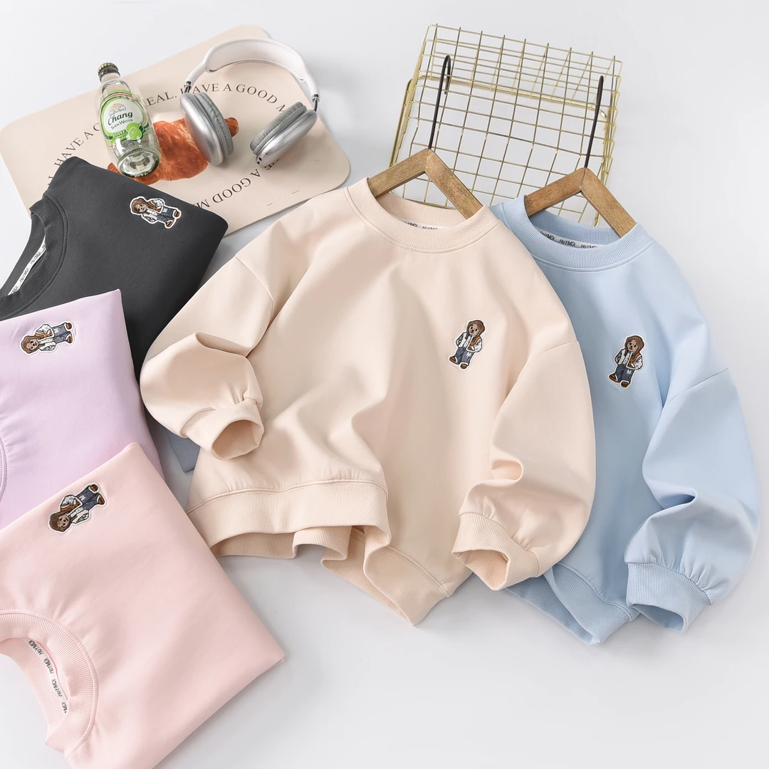 男女童F家面料【小熊刺绣卫衣】中大童休闲时尚百搭卫衣