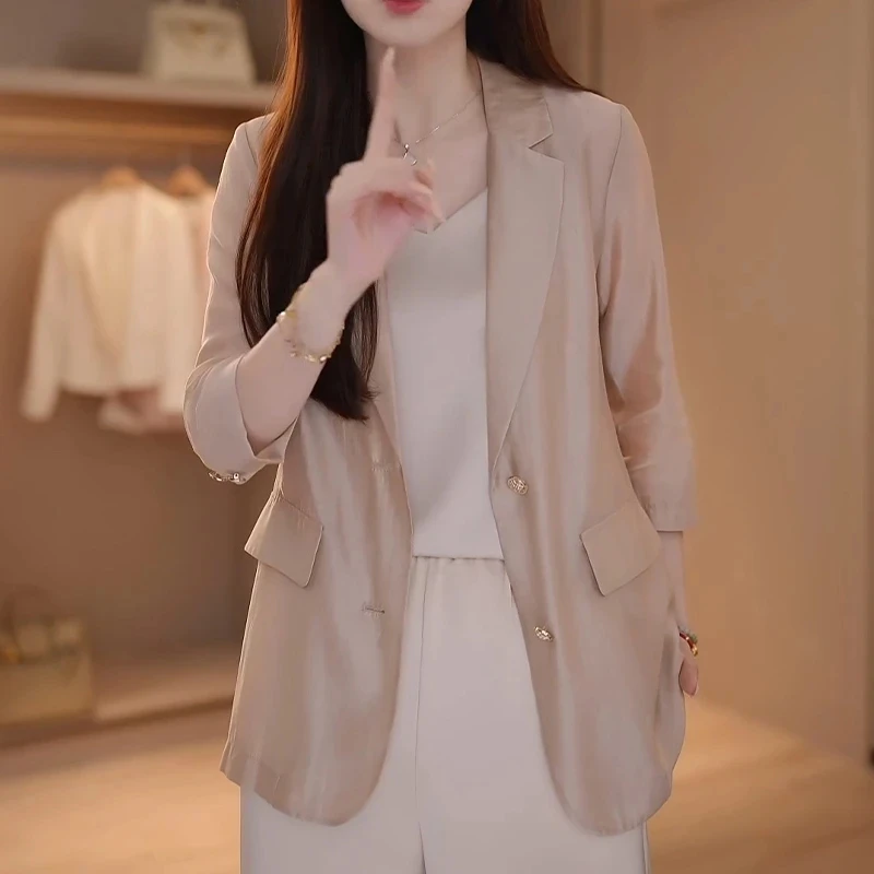 【清一见钟情】轻奢高品质天丝薄款西装外套女2025夏季新款宽松西服