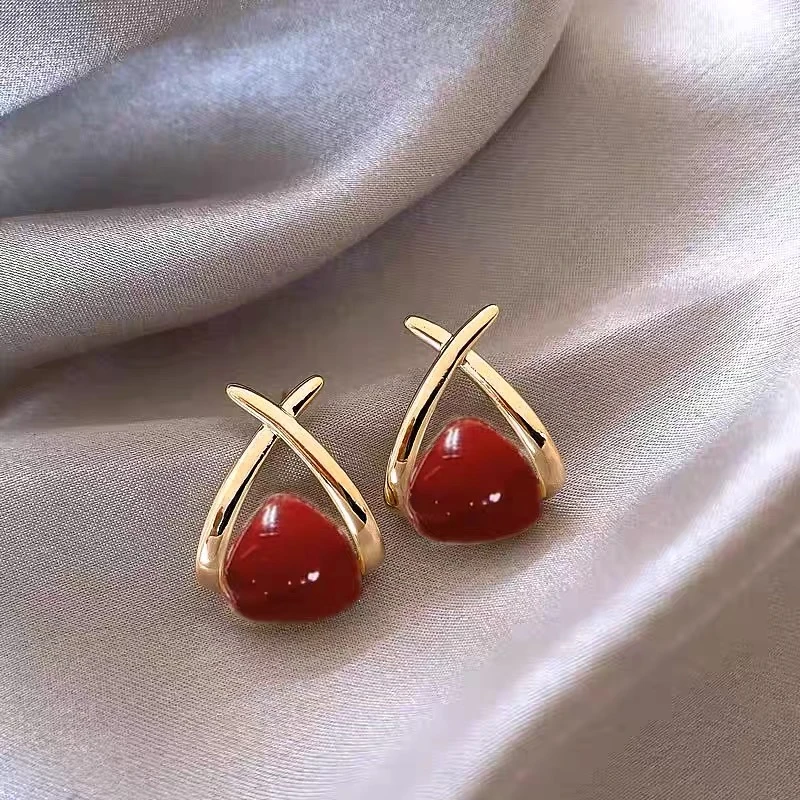 铜合金树脂耳饰 [交叉红耳钉]女士耳环1260