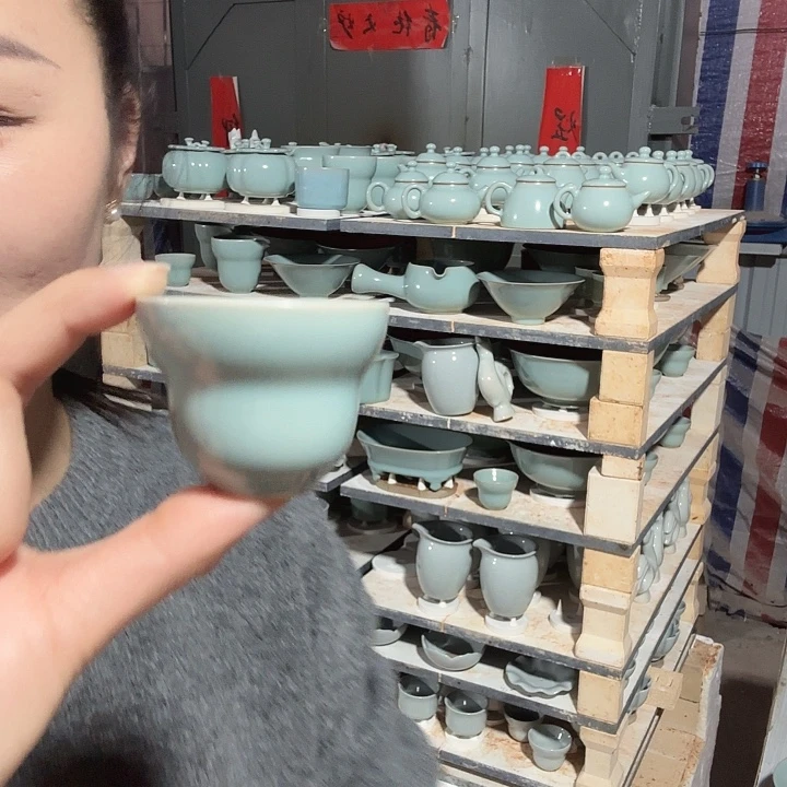 瓷片汝瓷葫芦杯圈足烧仿古釉开播福利