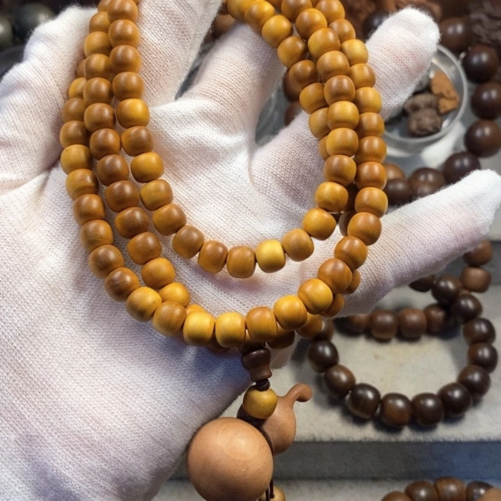 檀香木手串/手链老山檀奶香味7*8黄肉带葫芦吊坠