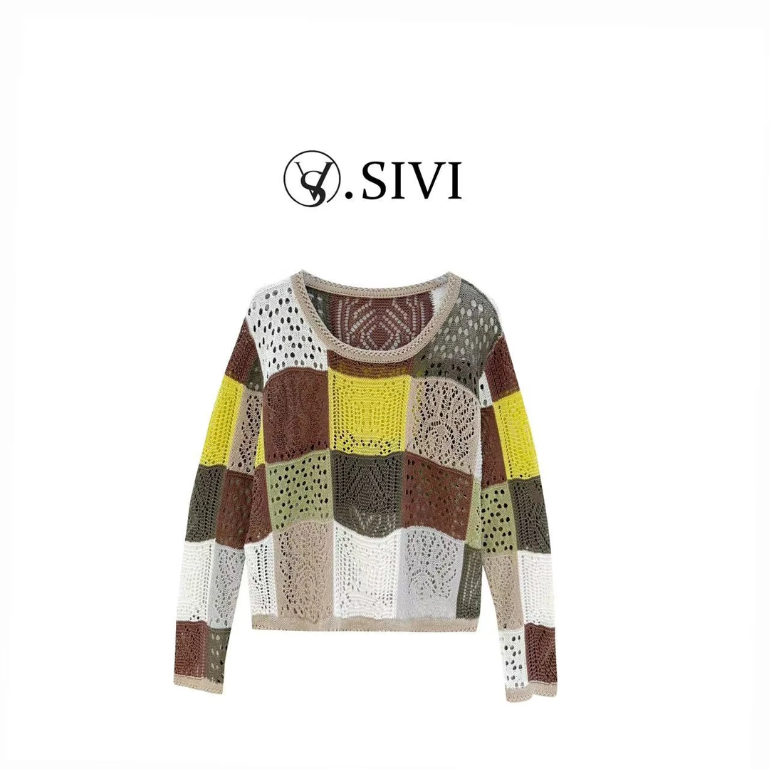 熙薇【彩色方块】2025夏季新款百搭宽松休闲复古时尚上衣H3649